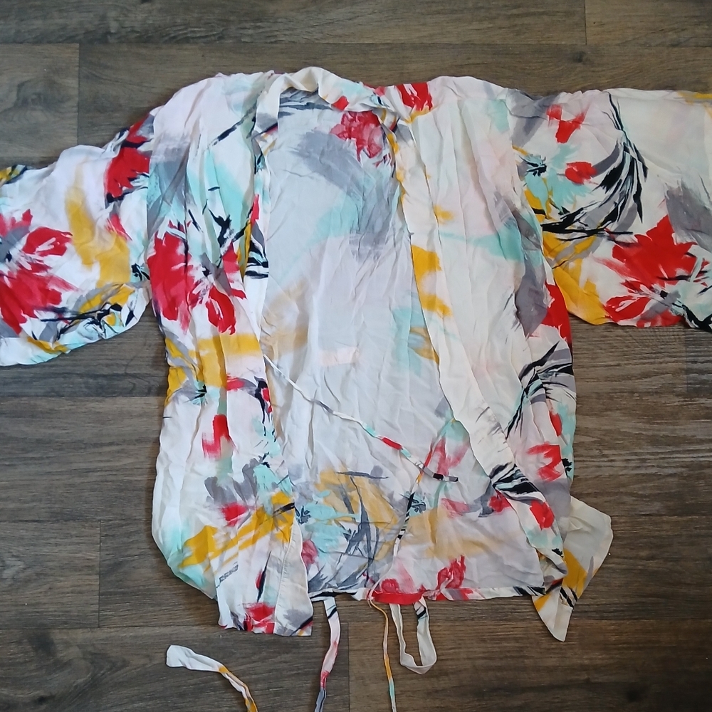 Josie Natori Brush Print Happi Coat Robe. - Picture 10 of 16